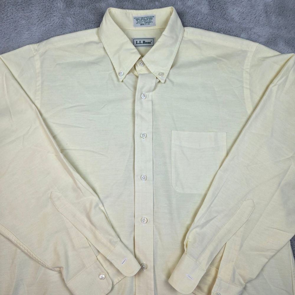 L.L. Bean Button Down Shirt Mens 17-34 Single Needle Tailoring Oxford Yellow